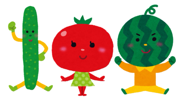 キュウリ、トマト、スイカのイラスト
